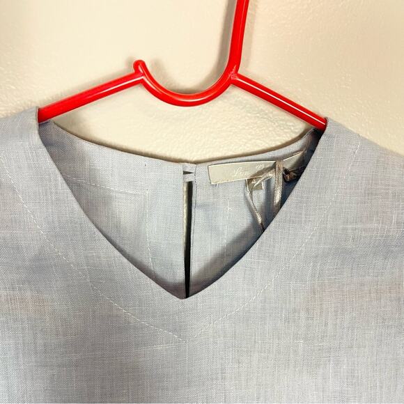 Lin Blanc Linen Top Blouse Long Sleeve Woman’s size 4 Blue - Picture 2 of 9